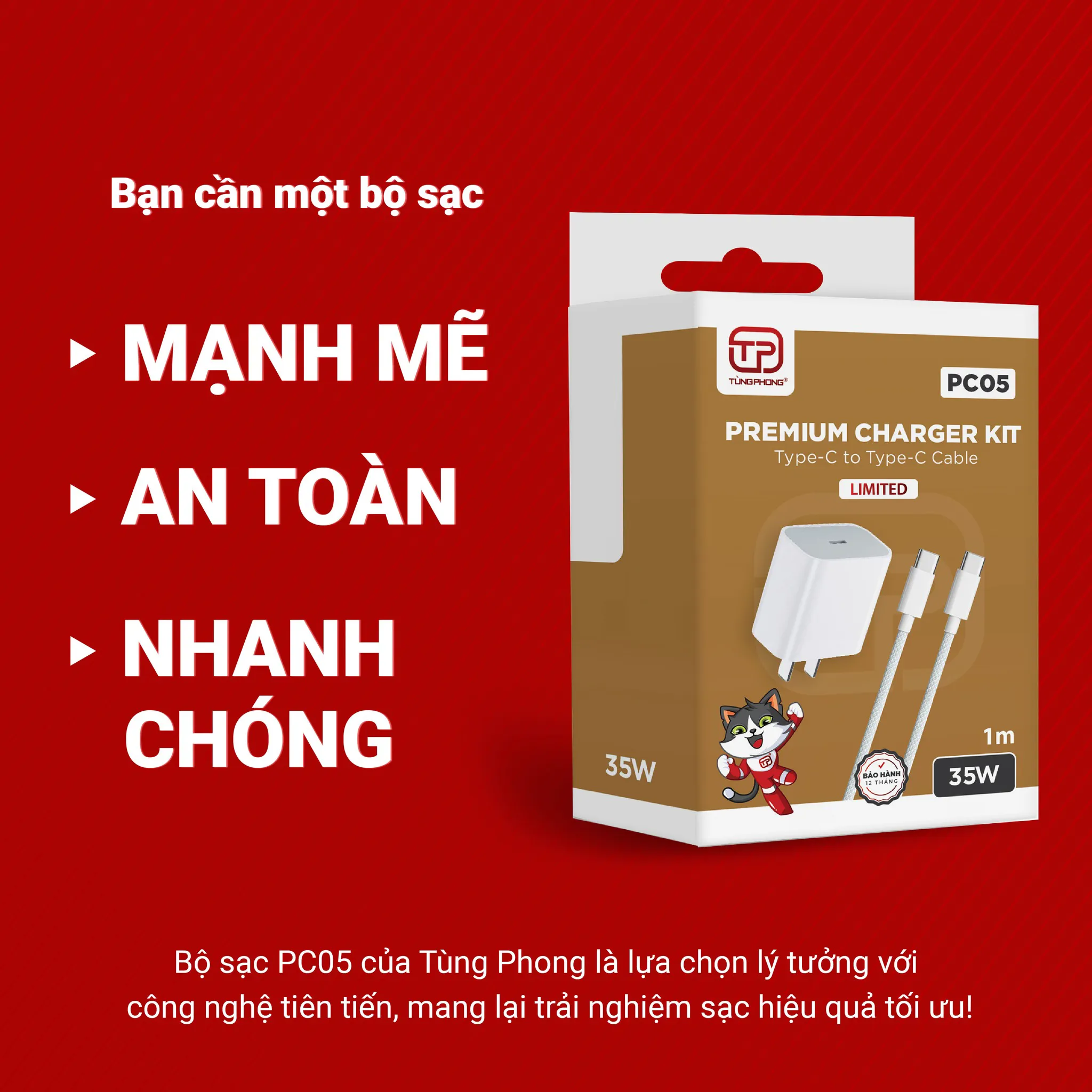 Bộ Sạc Nhanh PC05 (Dây Cáp C to C)- Sạc An Toàn, Hiệu Suất Vượt Trội