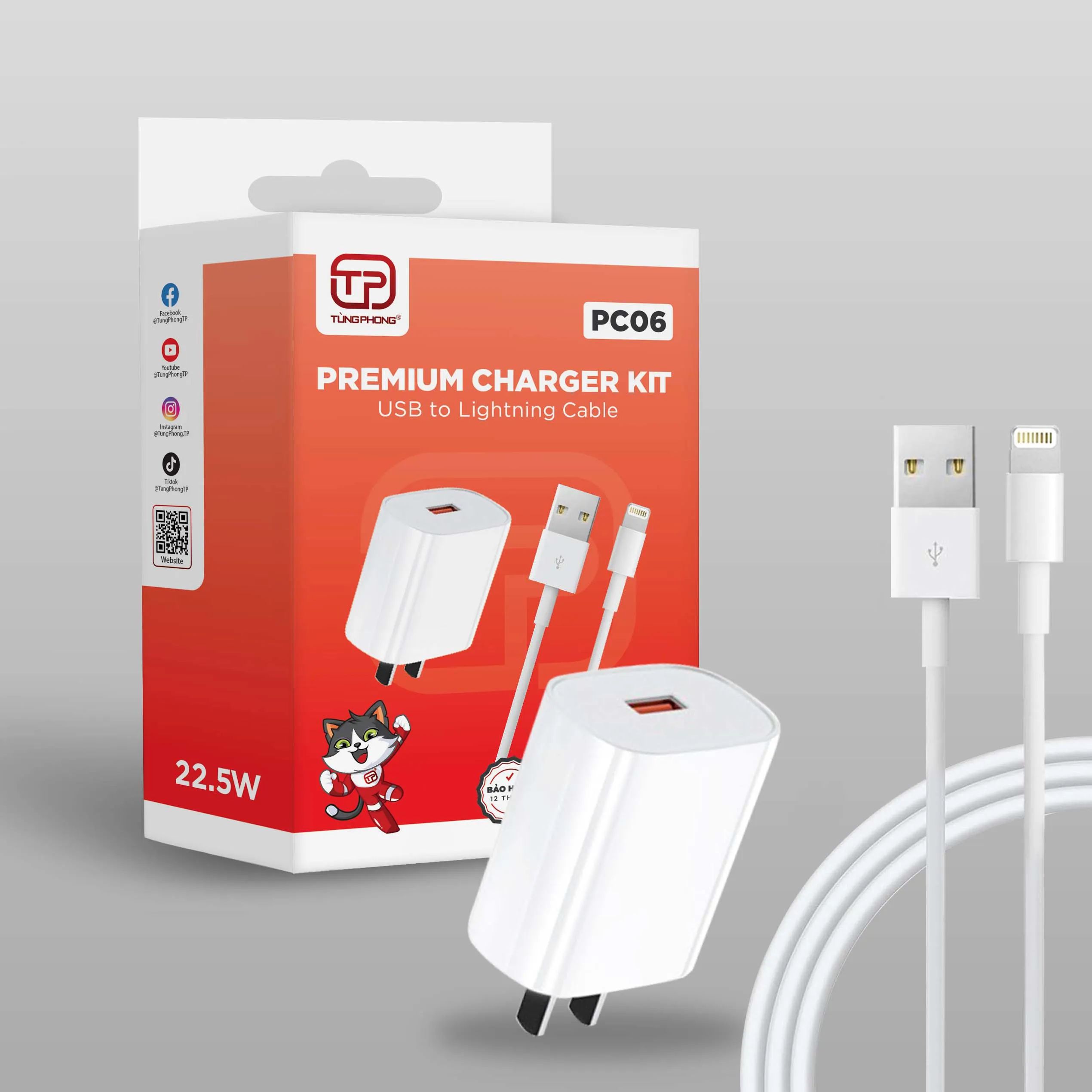 BỘ SẠC NHANH PC06. CÁP USB TO LIGHTNING. CÔNG SUẤT 22.5W