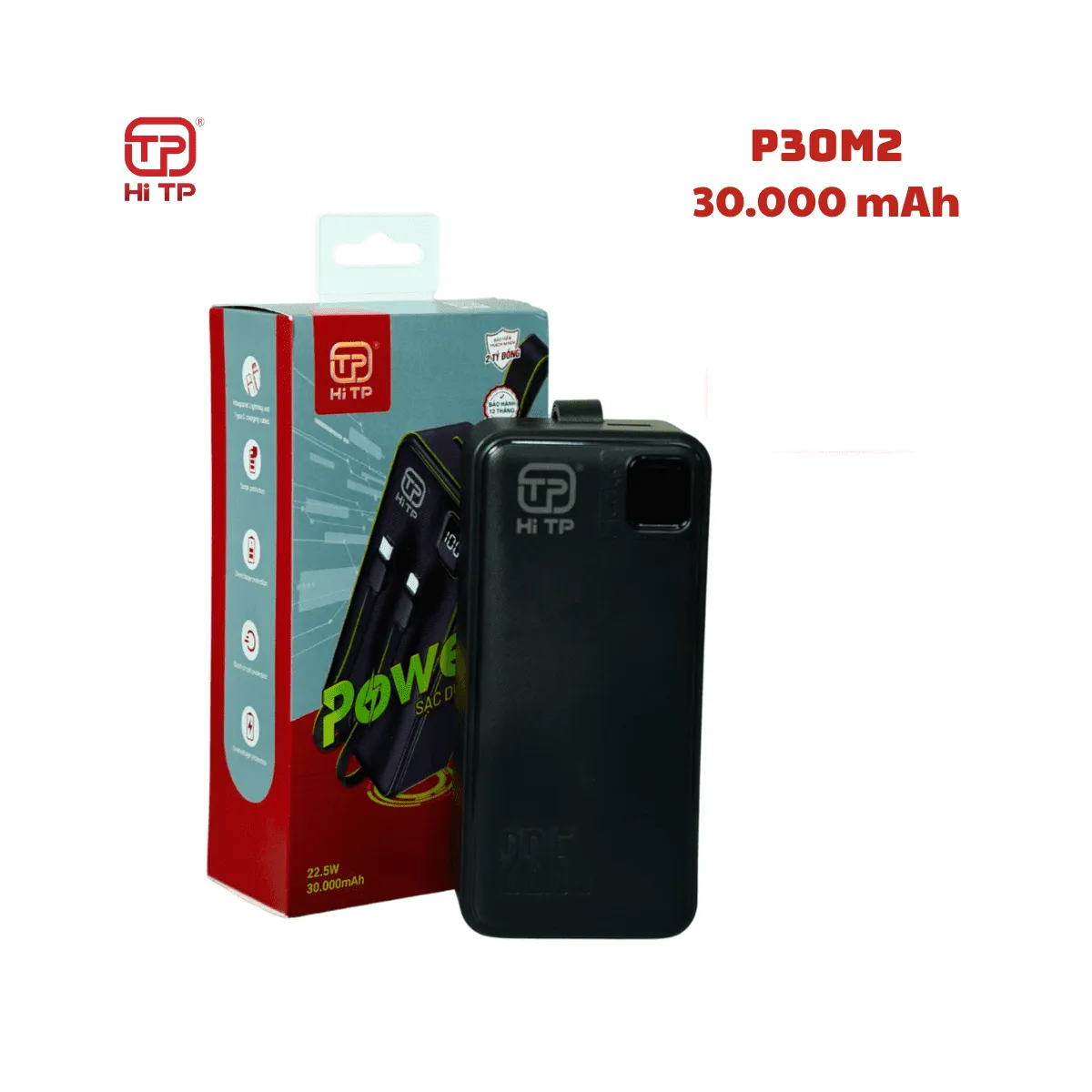 SẠC DỰ PHÒNG P30M2 - DUNG LƯỢNG 30.000MAH. MÀN LED. THƯƠNG HIỆU HITP