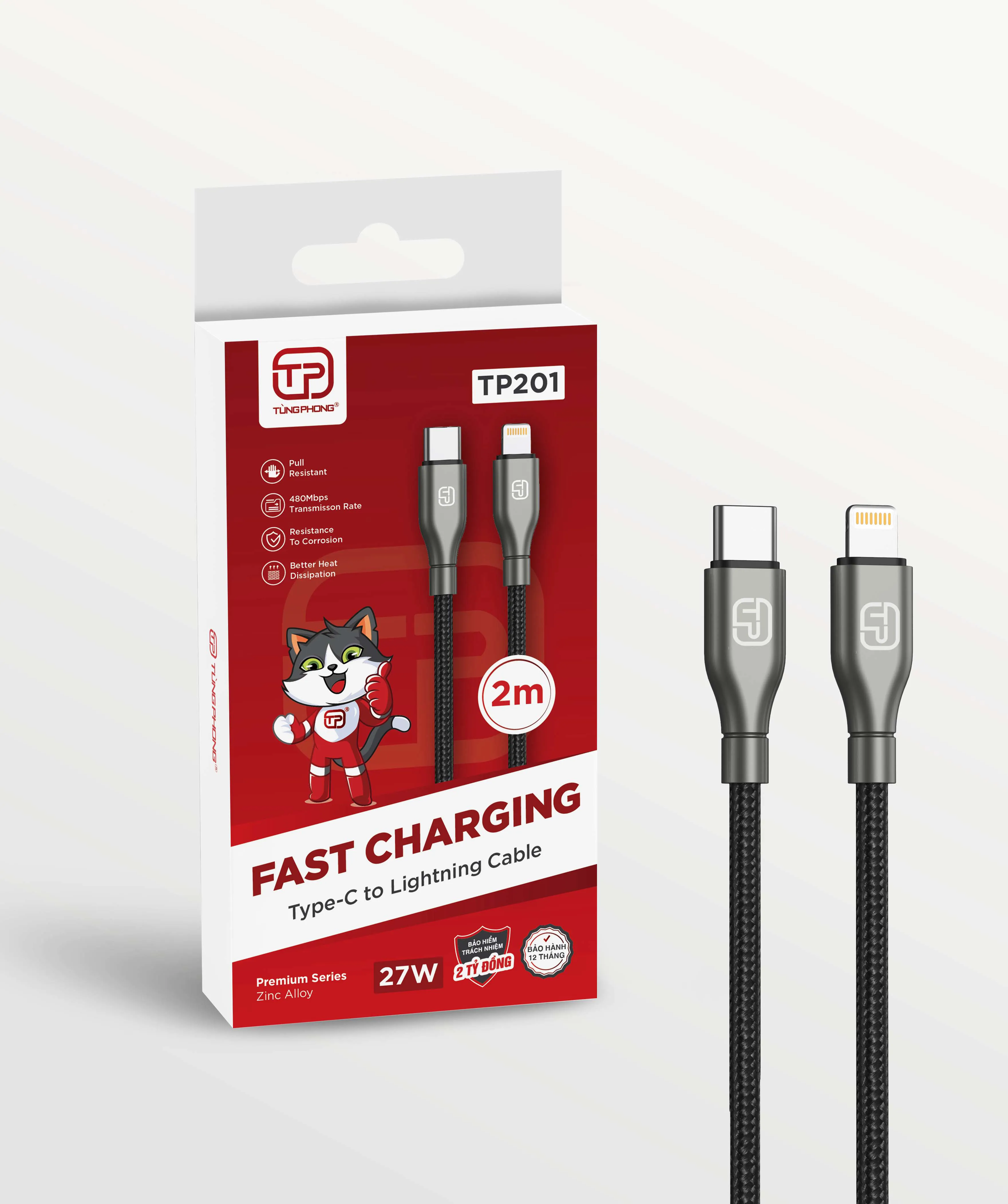 DÂY SẠC TP201 - DÂY CÁP DÙ MỀM CAO CẤP. ĐỘ DÀI 2M