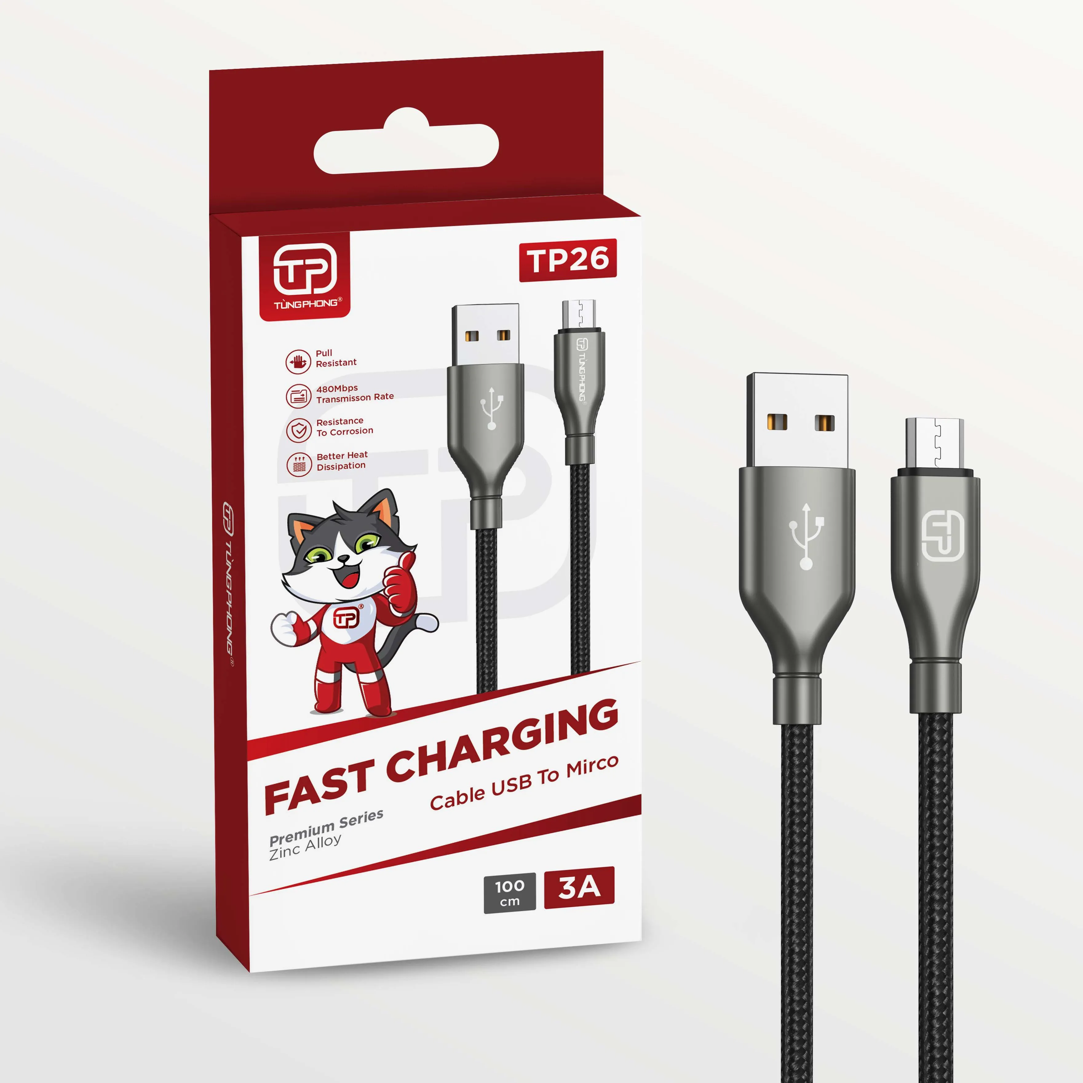 DÂY CÁP SẠC TP26 - CỔNG MICRO-USB. DÂY DÙ CHỐNG RỐI