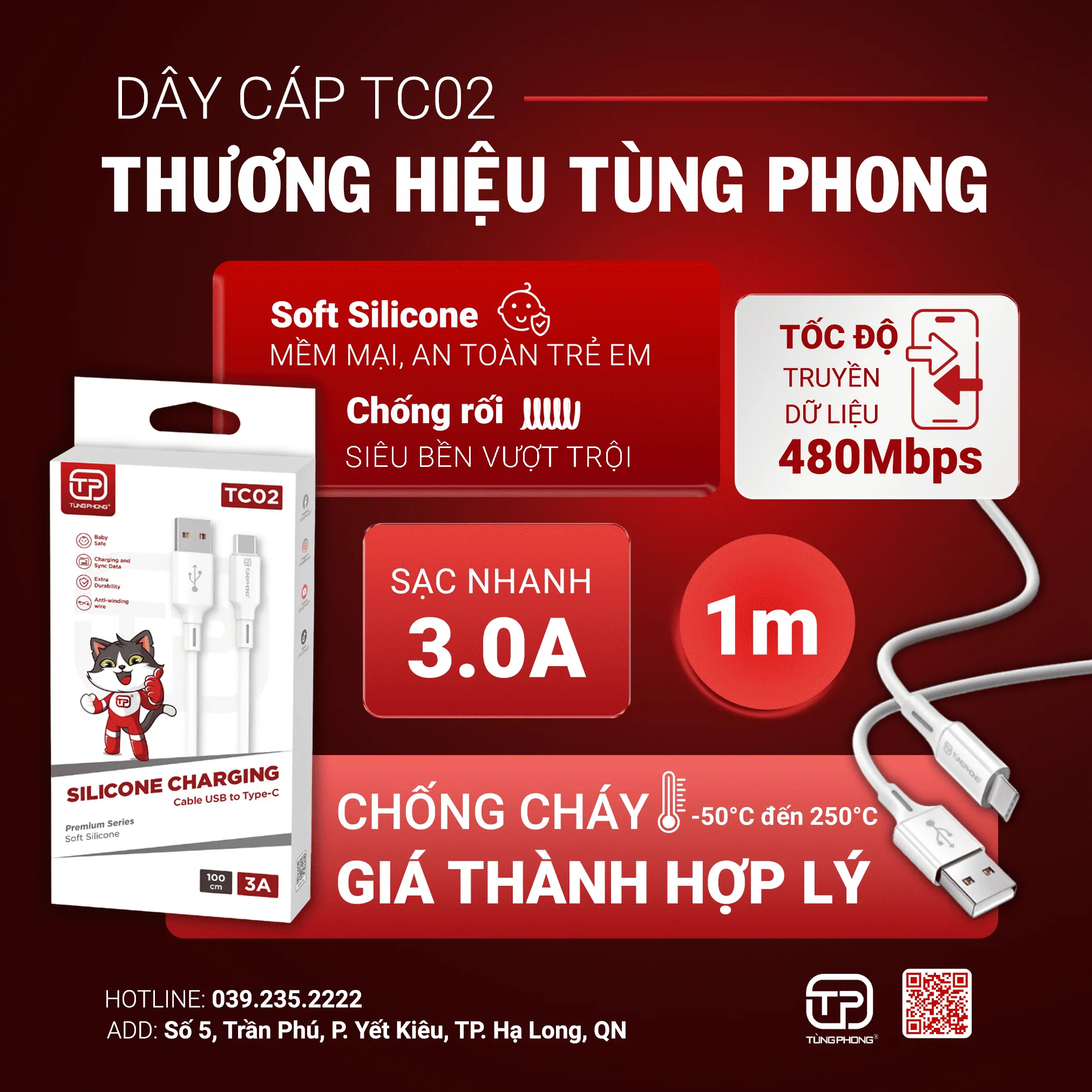 DÂY CÁP SẠC TC02 - CHẤT LIỆU SILICONE. ĐẦU USB-C