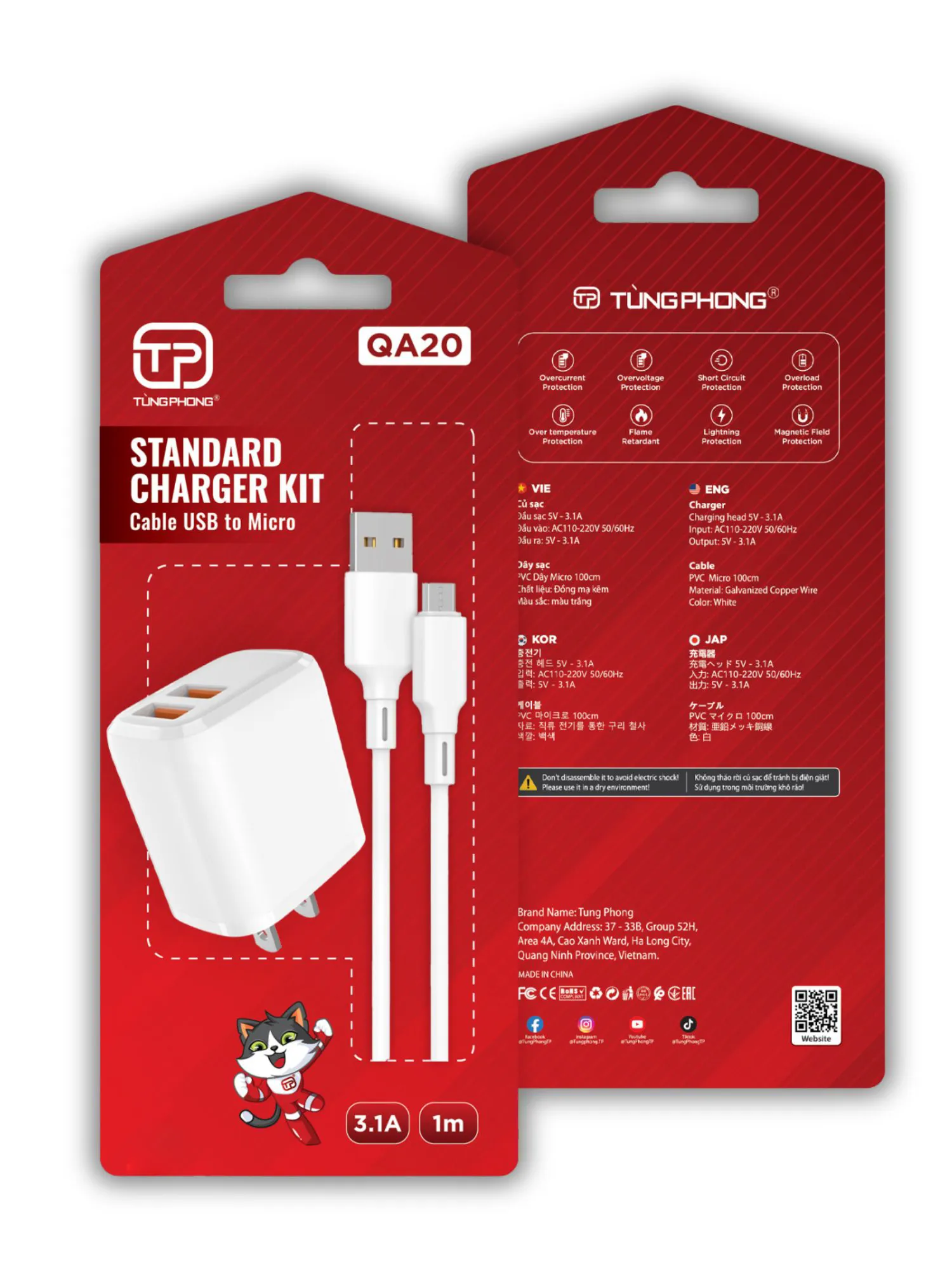 BỘ SẠC QA20 - SẠC NHANH 3.1A, 2 CỔNG USB. HỖ TRỢ IPHONE & ANDROID