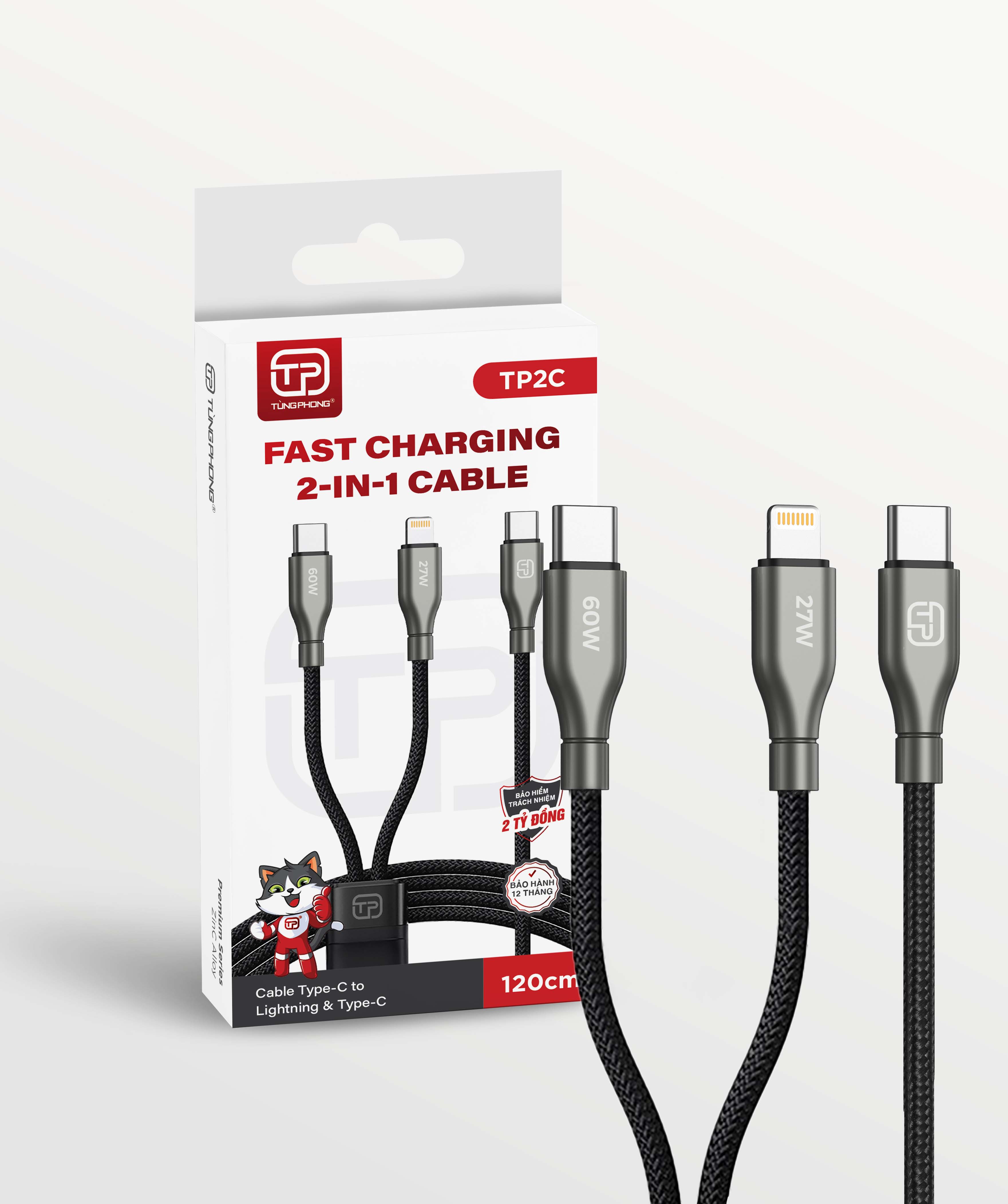 DÂY CÁP SẠC TP2C - SẠC NHANH CHUẨN 3.0A. CÔNG SUẤT LÊN ĐẾN 60W