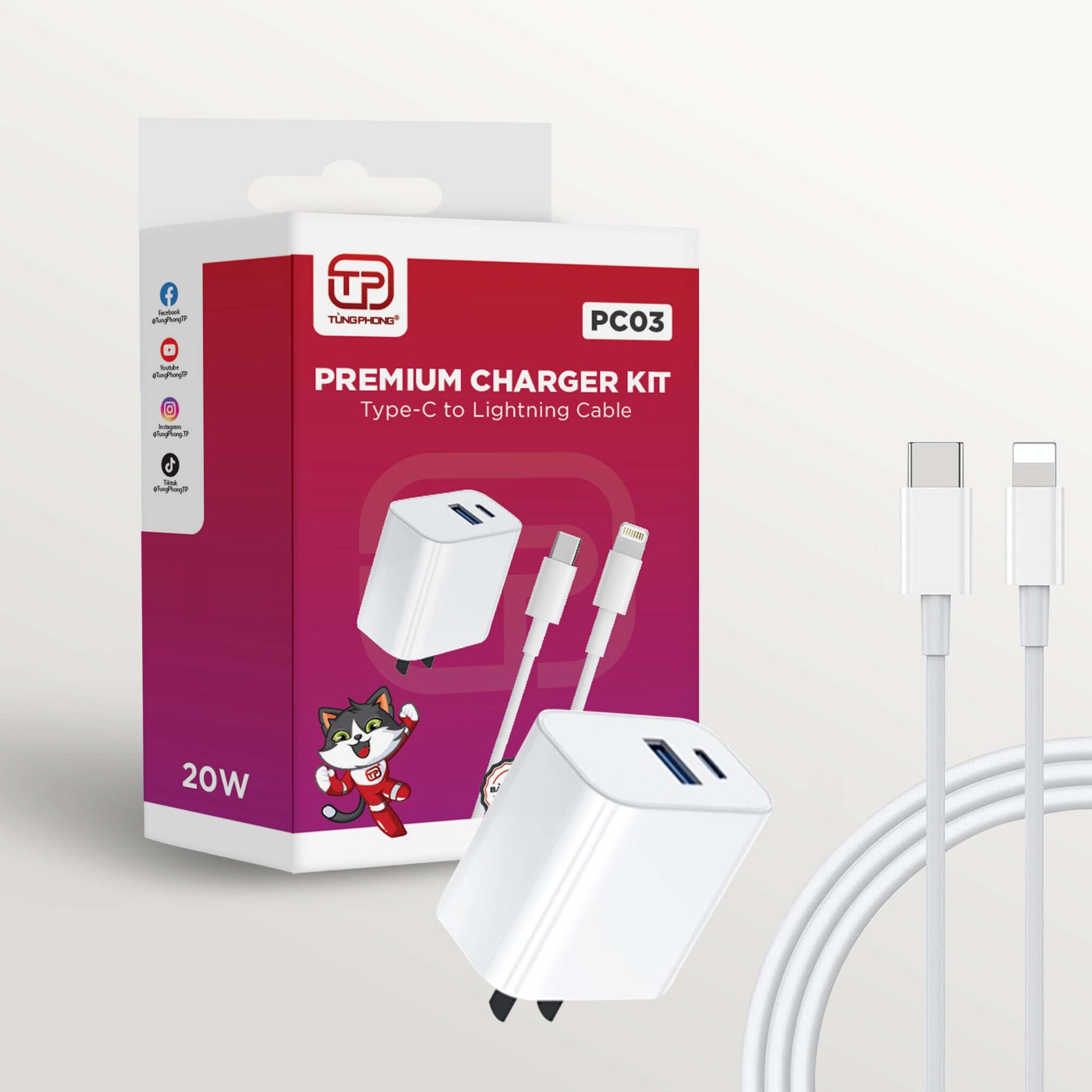 BỘ SẠC NHANH PC03 - SẠC NHANH PD20W, CHẤT LIỆU CHỐNG CHÁY, THƯƠNG HIỆU TÙNG PHONG