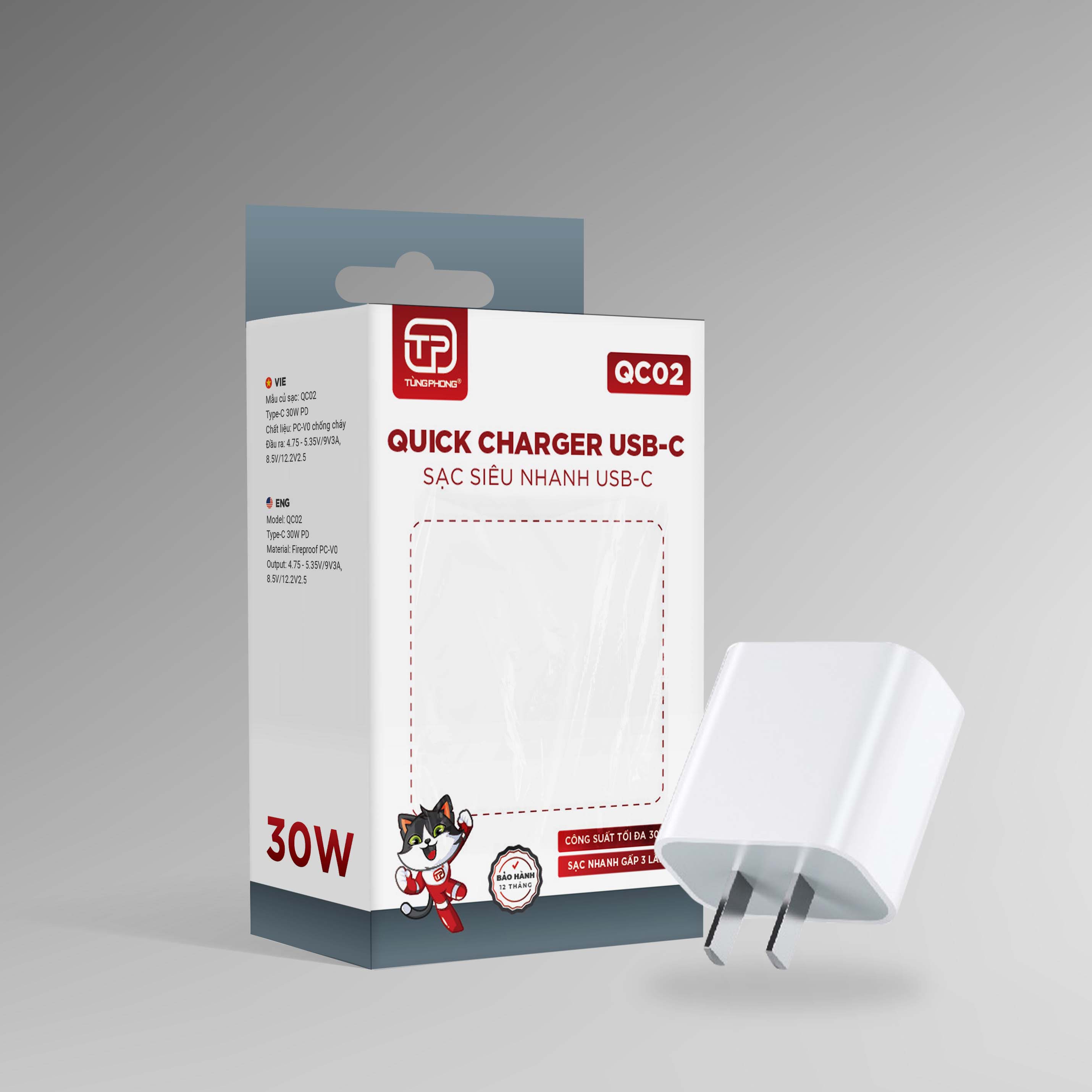 CỦ SẠC QC02. SẠC NHANH 30W. CHẤT LIỆU CHỐNG CHÁY