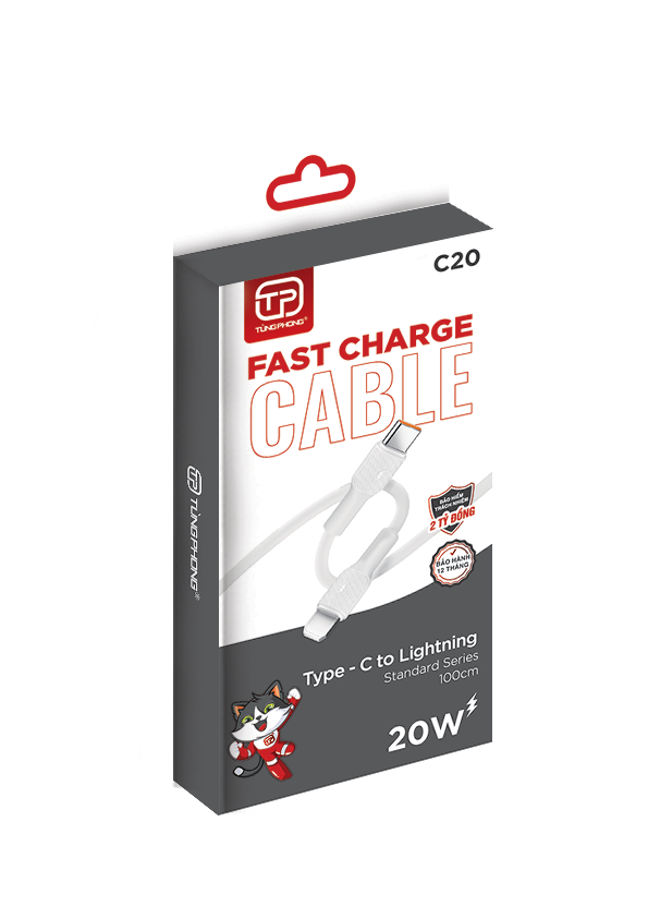 DÂY CÁP SẠC C20 - ĐẦU DÂY TYPE-C TO LIGHTNING. CÔNG SUẤT 20W