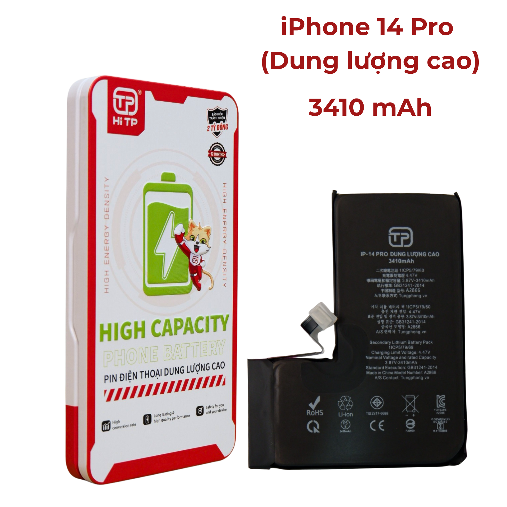PIN IPHONE 14 PRO DUNG LƯỢNG CAO. THƯƠNG HIỆU HI TP (HỘP SẮT)