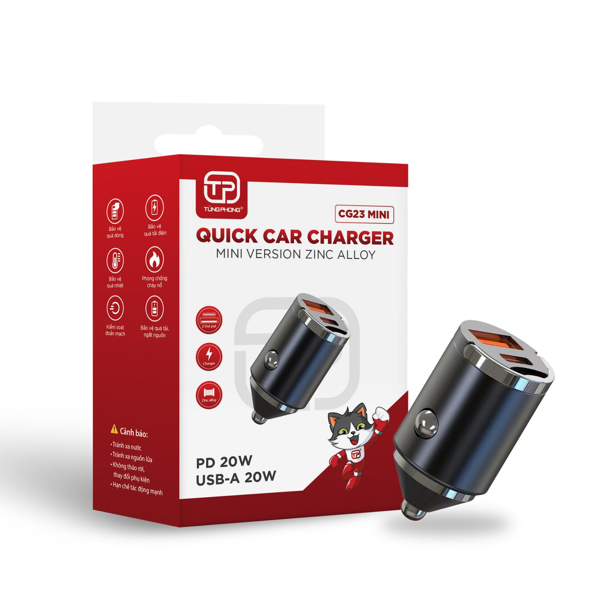 TẨU SẠC Ô TÔ CG23 MINI - CHUẨN SẠC PD 20W. HAI CỔNG USB & TYPE-C