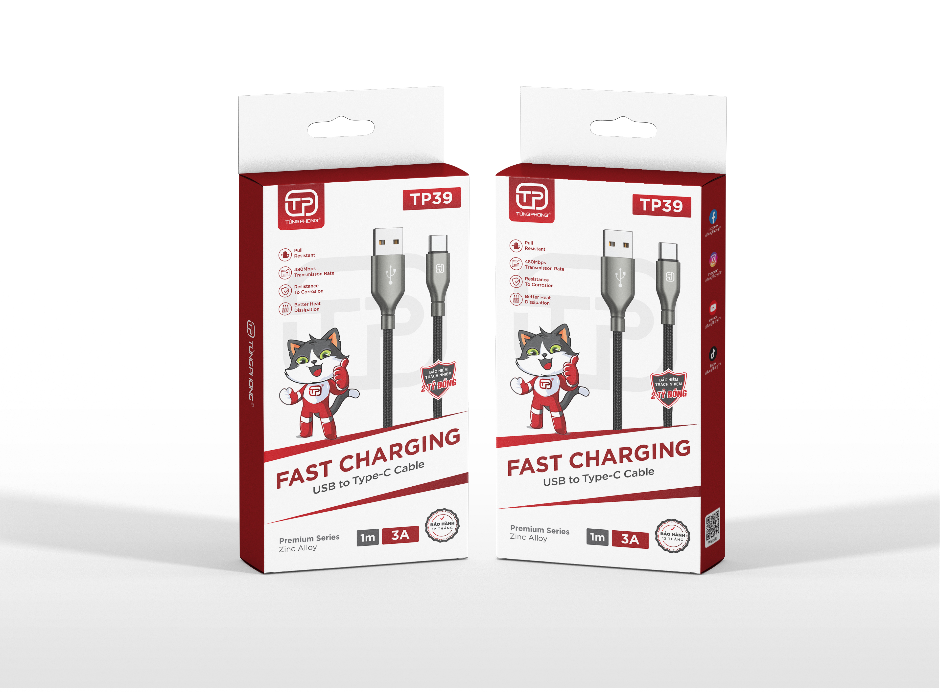 DÂY CÁP SẠC TP39 - CỔNG USB-A TO USB-C. ĐẦU HỢP KIM KẼM CHỐNG GÃY