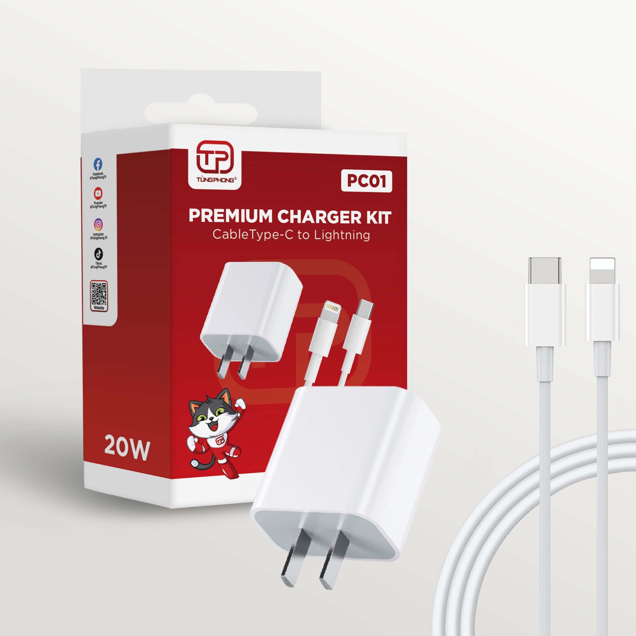 BỘ SẠC NHANH PC01 - NHỎ GỌN. POWER DELIVERY 20W. ĐẦU TYPE-C TO LIGHTNING