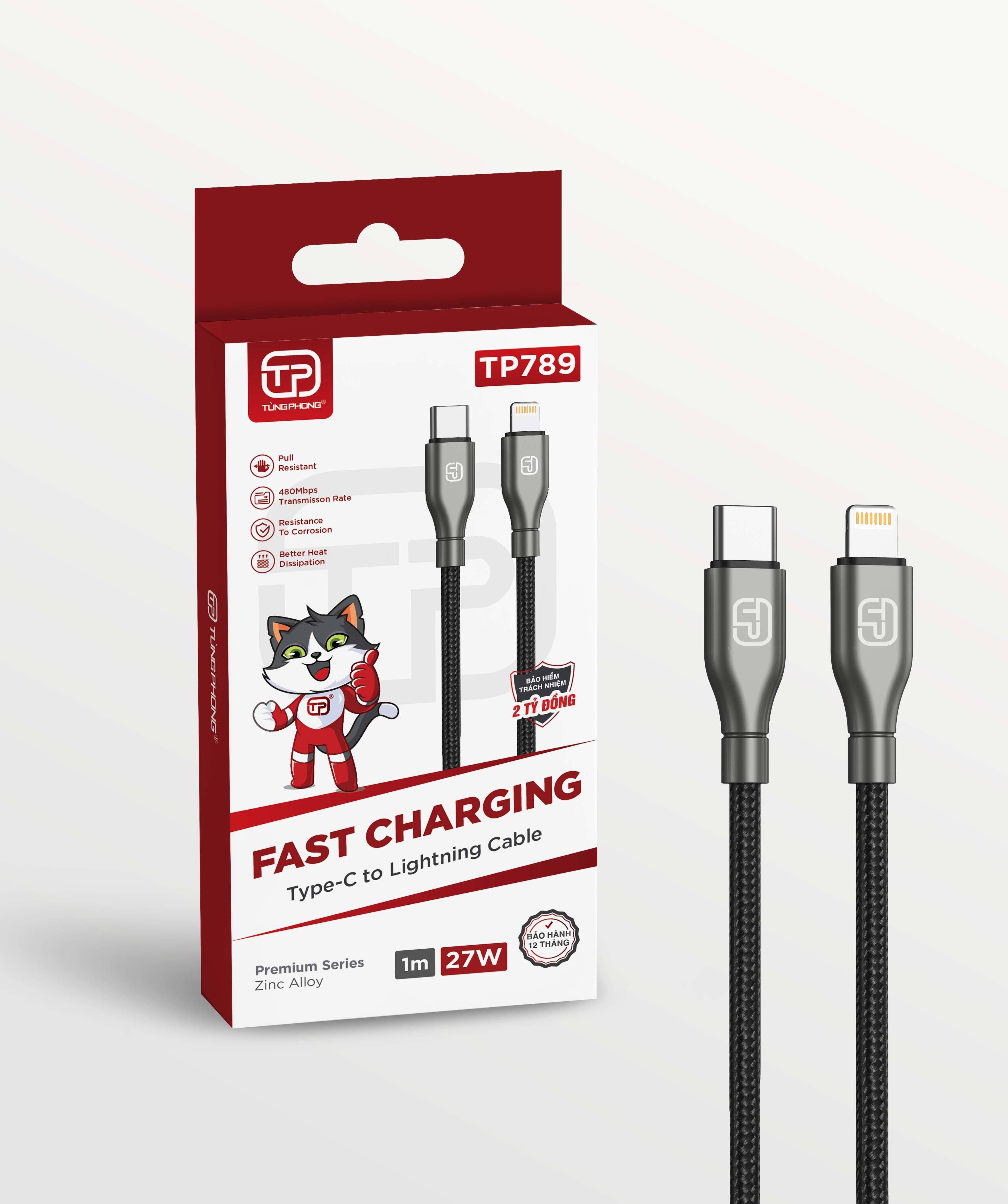DÂY SẠC TP789 - CHẤT LIỆU DÂY DÙ BỌC THÉP. HỖ TRỢ CÔNG SUẤT 27W