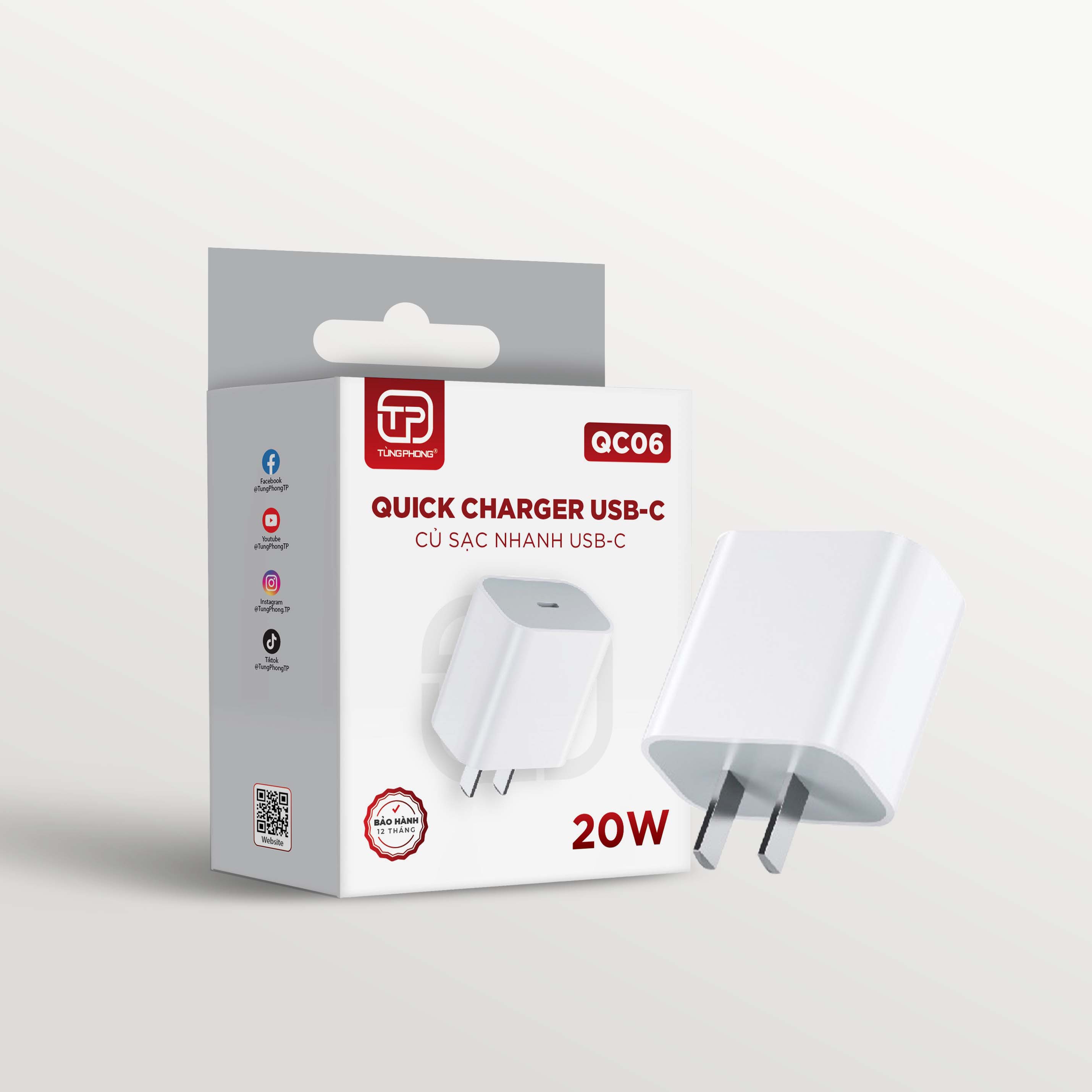 CỦ SẠC QC06 - SẠC NHANH 20W, CHÔNG CHÁY, Cổng USB - C