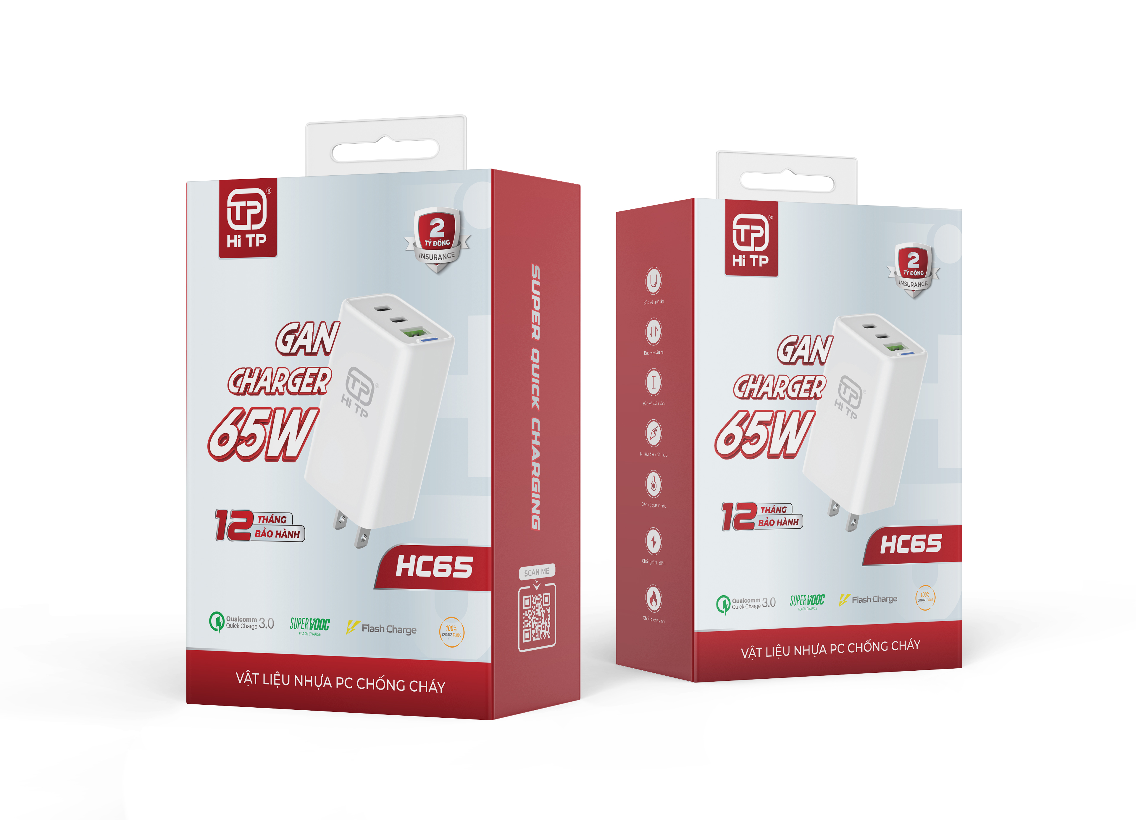 CỦ SẠC HC65 - CÔNG NGHỆ GAN. 03 CỔNG SẠC NHANH TỚI 65W. THƯƠNG HIỆU HI TP